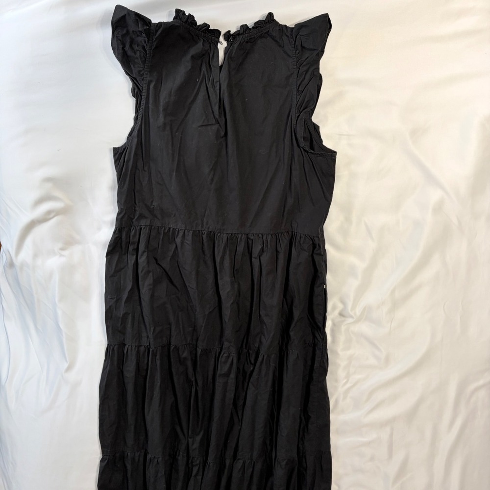 J.Crew Re-Imagined Black Cotton Ruffle Flutter Sleeve Tiered Maxi Dress MT